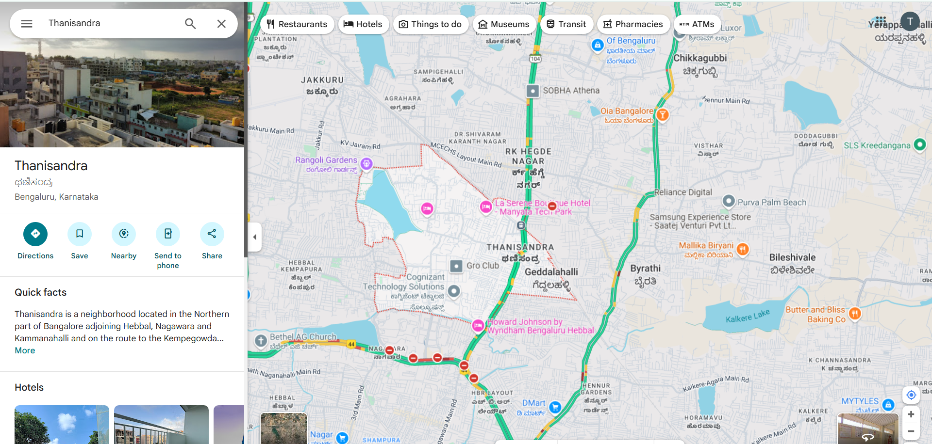L&T Thanisandra location map North Bangalore